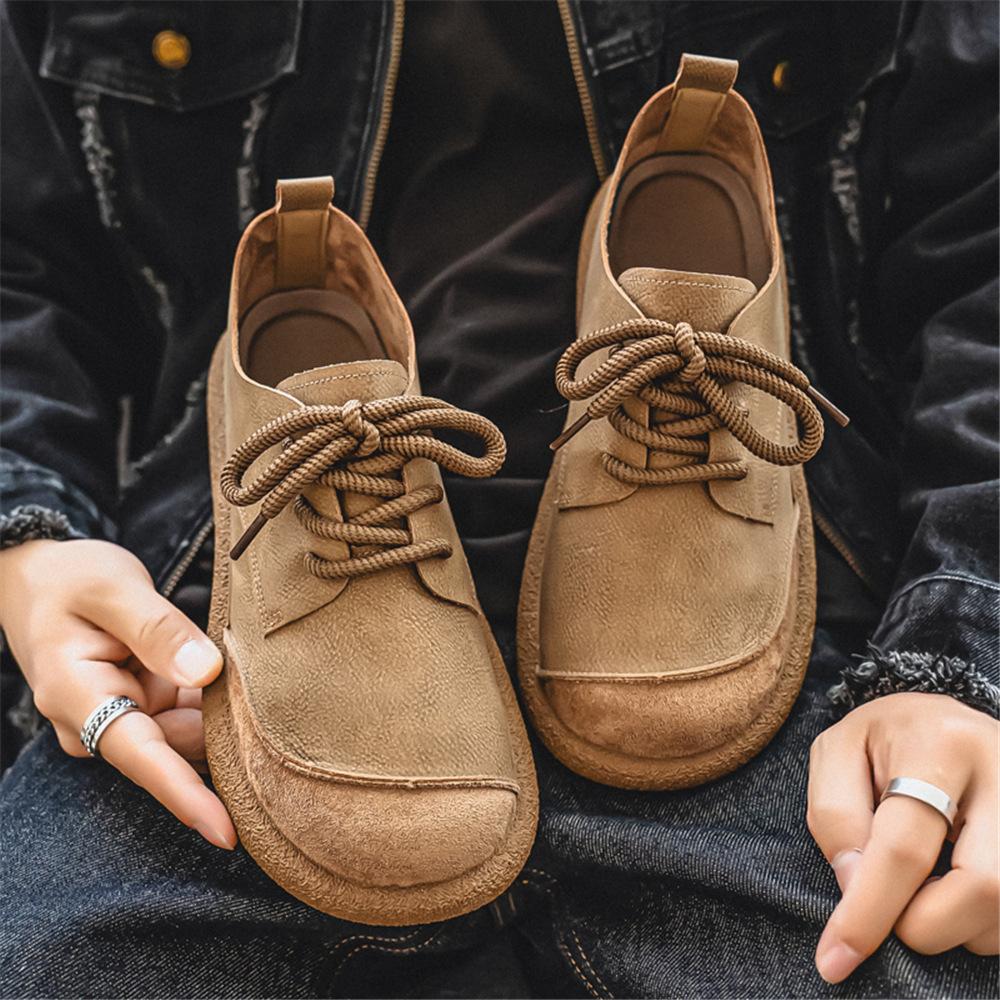 Casual Leather Shoes 2025 Winter New Low Cut Frosted Leather Oversized Shoes Size 46 Soft Leather Men's Shoes
