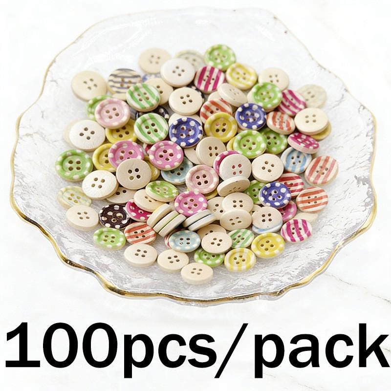 

(100pcs/bag)1.5cm 4-hole painted circular wooden buttons clothing sewing accessories DIY holiday decorations 1.5cm
