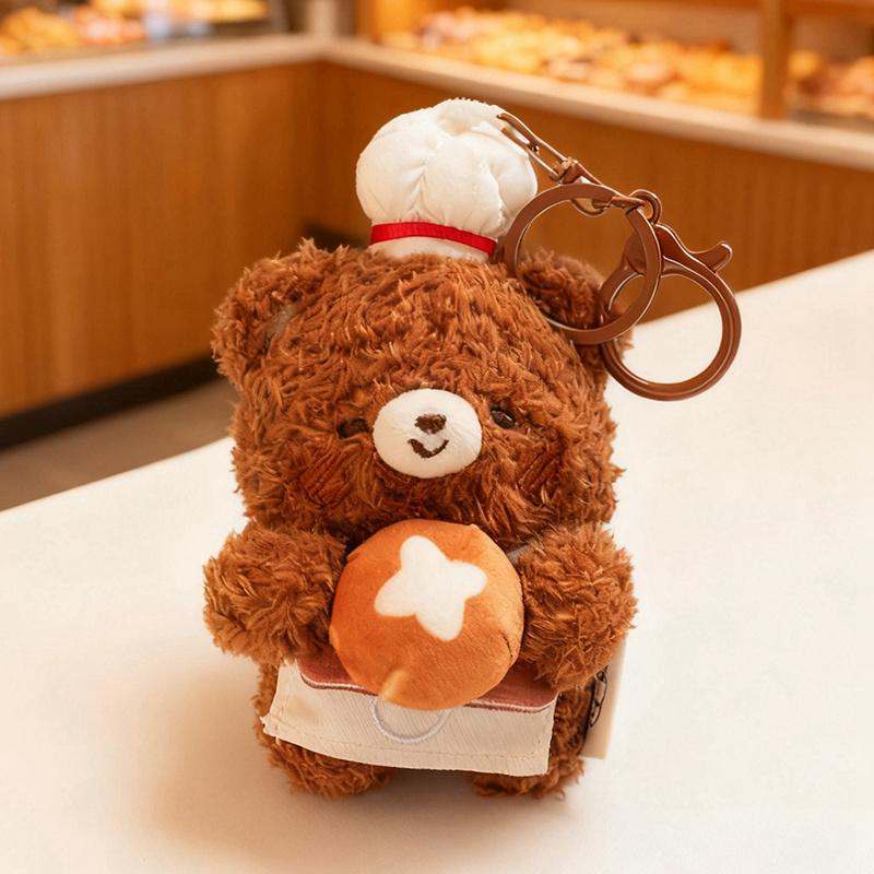 12cm Cute Muffin Bear Bread Chef Plush Toys Kawaii Bear Hold Bread Doll Small Pendant Toys Nice Gifts 12cm коричневый