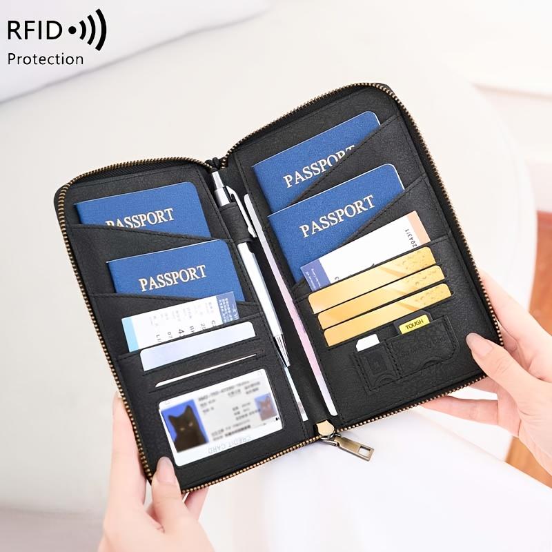 Rfid Shielded Multi Function Passport Holder Vertical Card Wallet Travel Organizer For Cash Cards Id Document Daily Outdoor Use