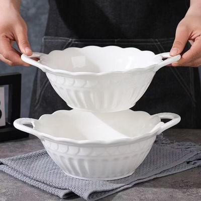 ZISIZ Bol à soupe 10,5 pouces à double anse avec motif couronne en relief