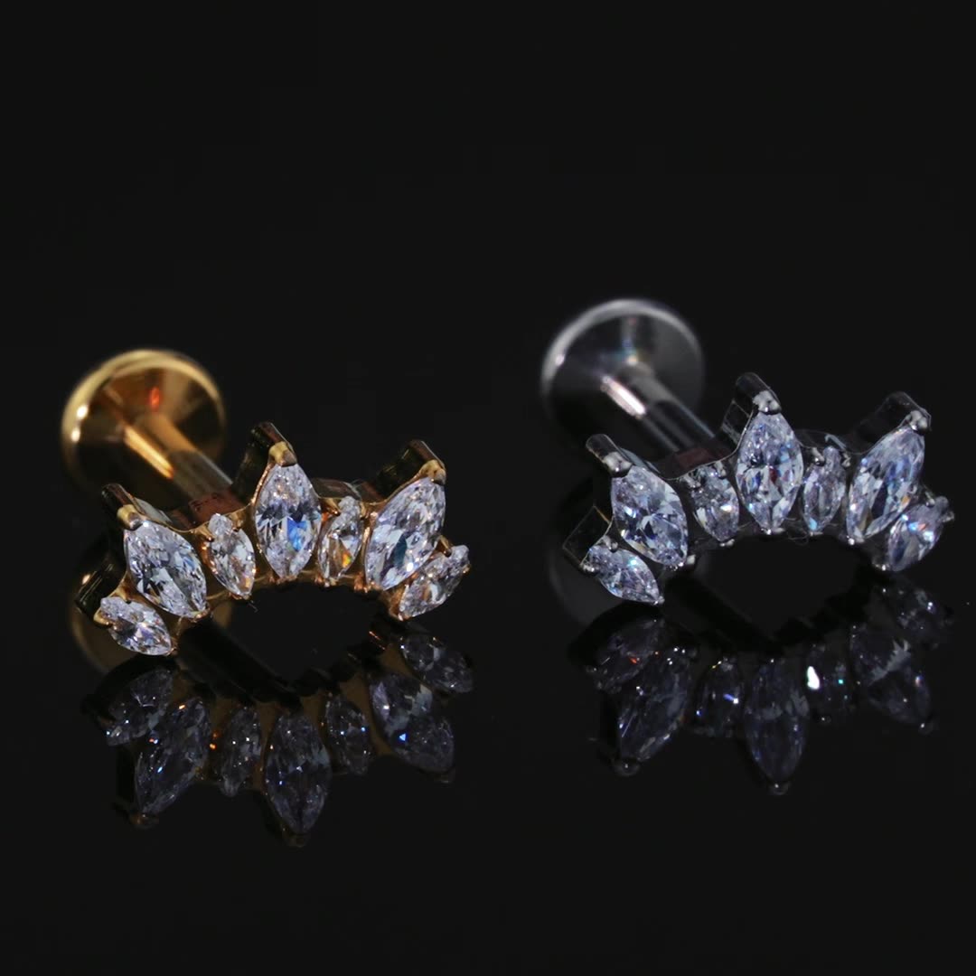 G23 Titanium Alloy Earrings Female European American Cross-Border Niche Beveled Fan-Shaped Jewelry Fashion Piercing Jewelry 1.2*8 серебряный