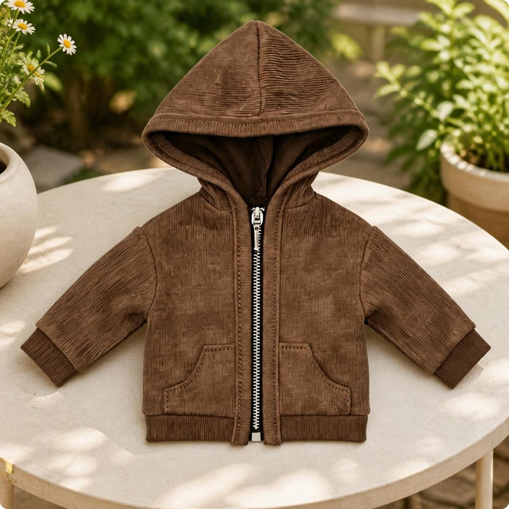 Cloth Doll Hoodie Jacket Long-Lasting Fasten Hooded Ribbed Knit Trim