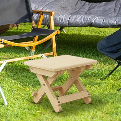 Compact Folding Wood Stool Backyard 24x20x20cm Reinforced Crossbar Picnic Portable Chair