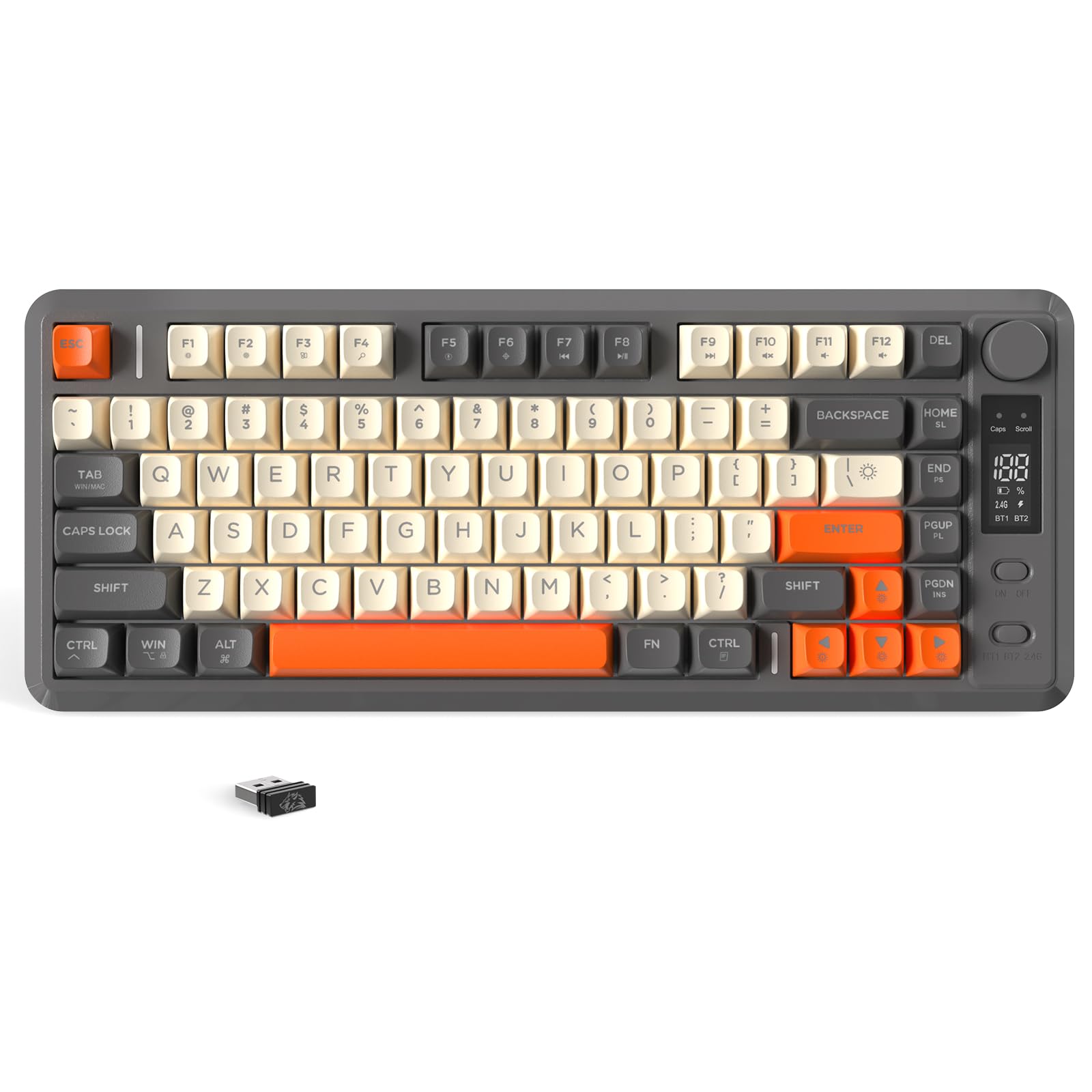 

Бездротова ігрова клавіатура ZIYOU LANG x FREEWOLF M75 з розумним дисплеєм, PBT градієнтна райдужна TKL мембранна клавіатура з механічним відчуттям для & ручки,