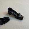 "Square Head Ballet" Retro Schleife Mary Jane Einzelne Schuhe 2025 Herbst Neu Kreuz Schnürung Dicke Absätze Damen