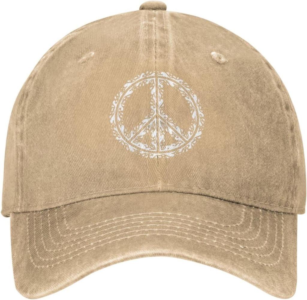 Peace Symbol Distressed Denim Baseball Cap Vintage Washed Adjustable Hippie Hat Casual Hat Unisex