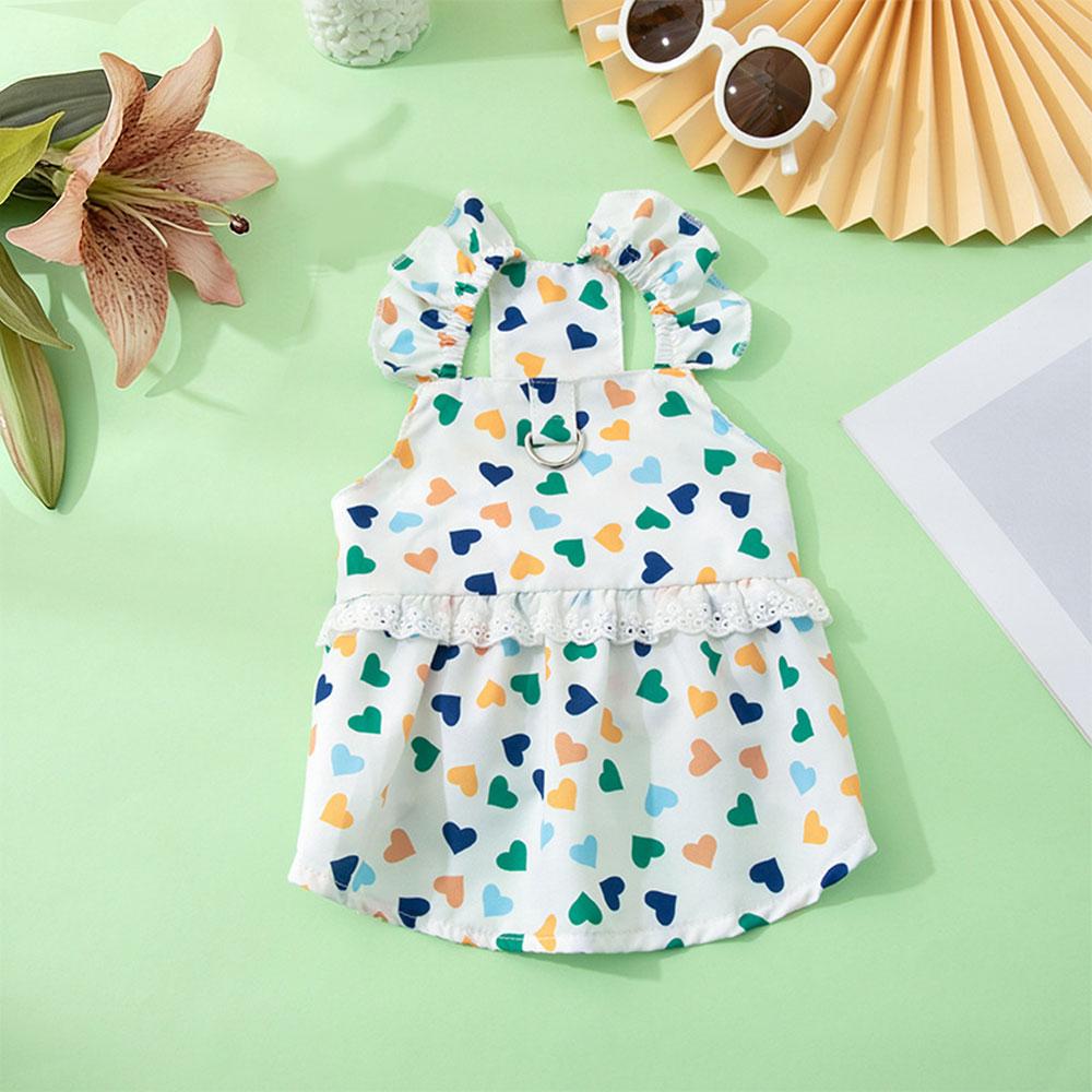 Puppies Princess Dress Summer Heart Printed Dress For Dog Pet Puppy Apparel Cute Print Cat Sweet Skirts Pet Clothes Supplies