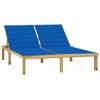 Day and Night - Day and Night Double Lounger and Royal Blue Cushions Impregnated Pine Wood