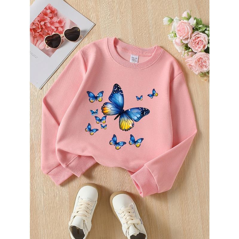 European sizes Crewneck Sweatshirt for Girls with Wing Pattern, Soft Comfy Sports & Casual Wear for Children & Teens