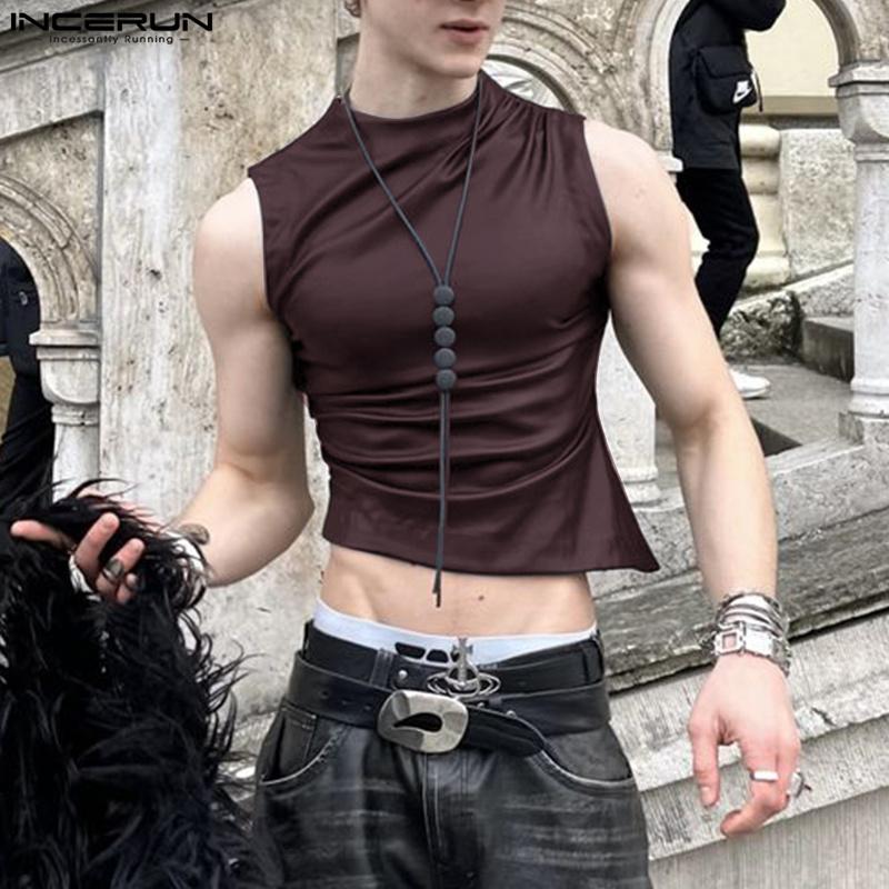 INCERUN Débardeurs Slim de Fête Irréguliers Lisses à Paillettes Sans Manches pour Homme