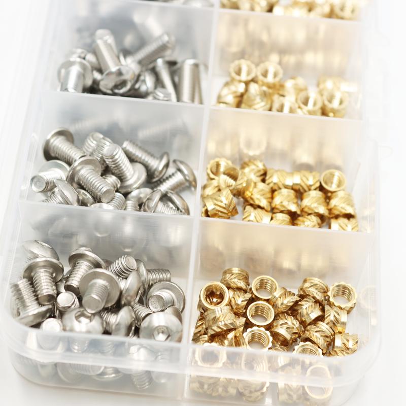 Brass Heat Set Insert Nut Bolt Kit Thread Embedment Copper Nuts and 304 Stainless Steel Hex Socket Screw Hot Melt M2 M2.5 M3 M4