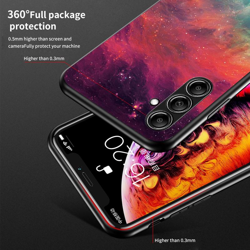 For Samsung Galaxy S23 FE Starry Sky Pattern Tempered Glass Case PC+TPU Anti-Scratch Phone Cover