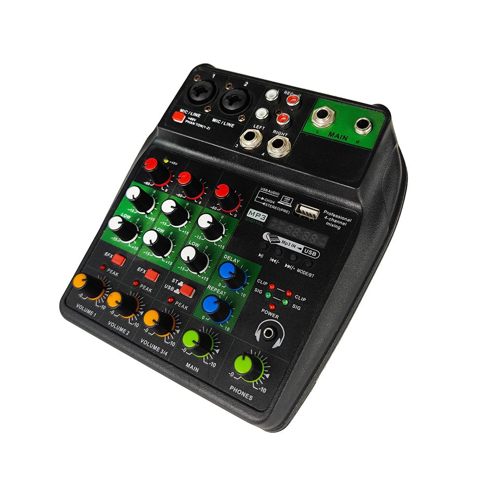 Professional Audio Mixer 4 Channel Digital USB BT MP3 Computer Input 48V Phantom Power Stereo Portable Sound Mixing
