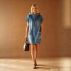 Women Hooded Sleeveless Denim Dress Casual Oversized Pocket Front Knee Length Shift Dress Blue