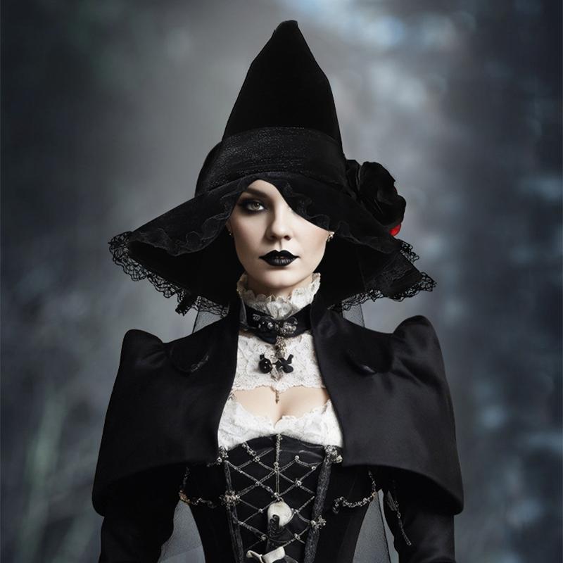 Cadılar Bayramı Cadı Şapkaları Punk Gotik Kraliçe Çiçek Büyücü Şapkası Barok Cadılar Bayramı Dekorasyonu Giydirme Aksesuarları Parti Malzemeleri Yetişkin