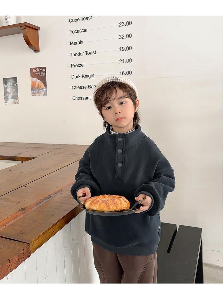 Children's Thick Coral Fleece Pullover Hoodie with Stand-up Collar for Autumn/Winter