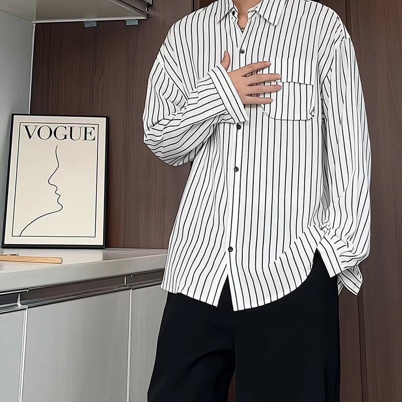 Men's Autumn New Striped Long Sleeve Shirt Large Size Shirt Men's Top Cardigan