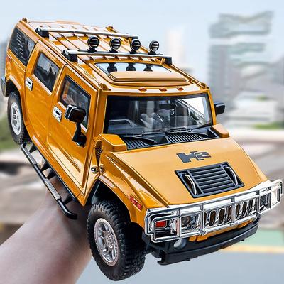 Large 1:18 Hummer H2 Alloy Off Road Car Diecast Metal Model Sound Light Pull Back Toy Collect Display Ornament Children Toy Gift