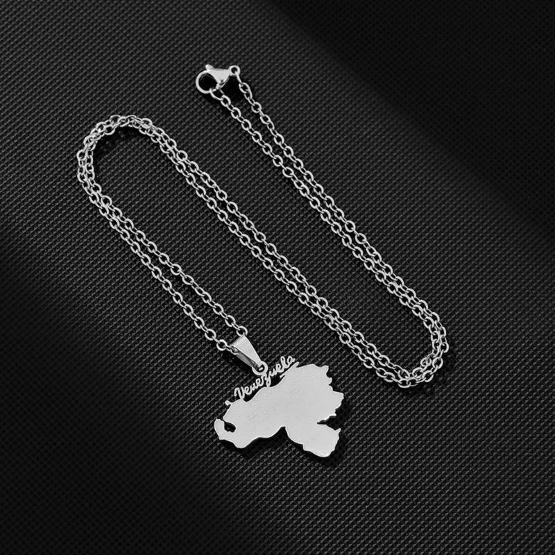 Stainless Steel Outline Venezuela Map Pendant Necklace Heart Map Jewelry