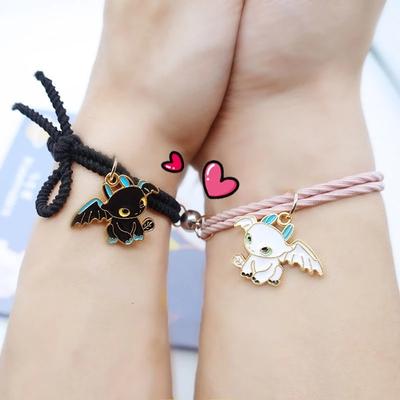 2pcs / Set Magnet Attract Couple Bracelet Cartoon Charm Jewelry for Women Men Braided Rope Bracelets Best Freinds Jewelry Gift AVE