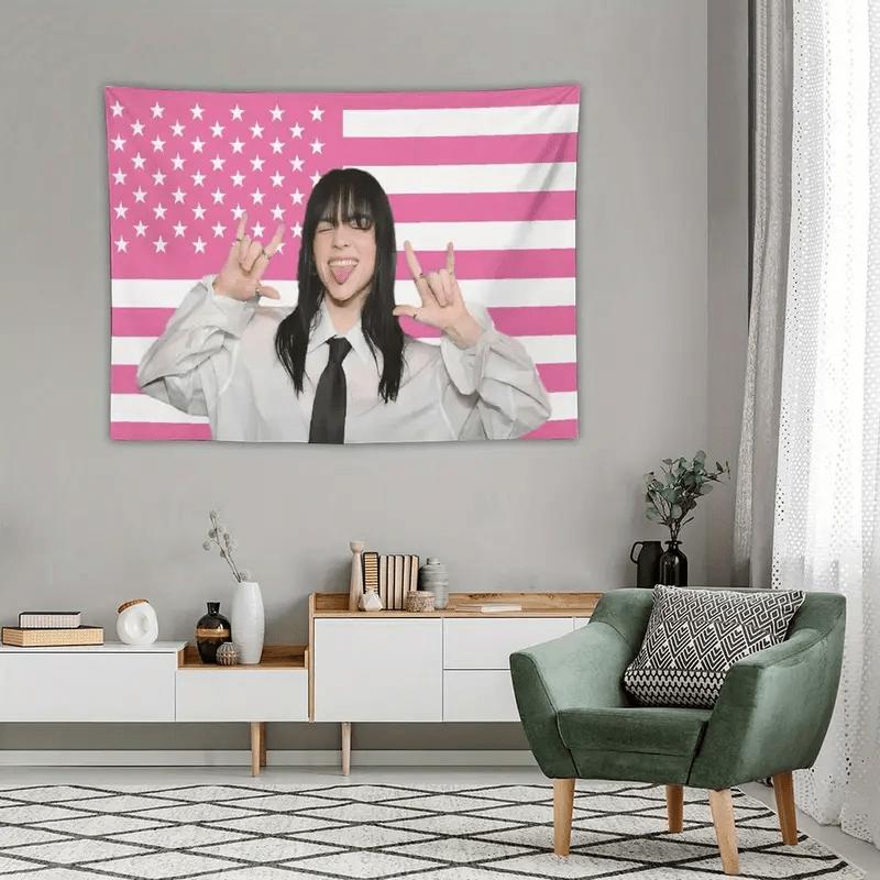1pc CelebrityThemed Pink and White Flag Wall Tapestry Patriotic Decor for Bedroom Living Room Dorm Orientation
