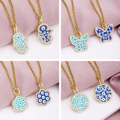 Turkish Lucky Evil Eye Necklace Women 8 Style Blue Eyes Female Charm Fashion Enamel Butterfly Stainless Steel Necklace Jewelry