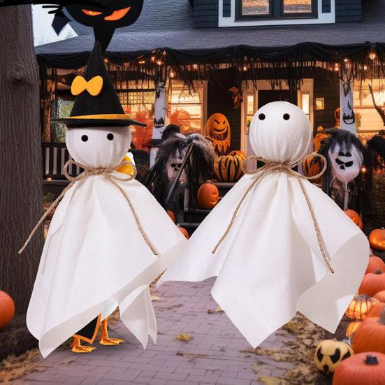 Halloween Ghost Hanging Decoration Small Flying Ghost Tree Ornament Rustic White Cloth Ghost for Haunted House Yard Tree Decor