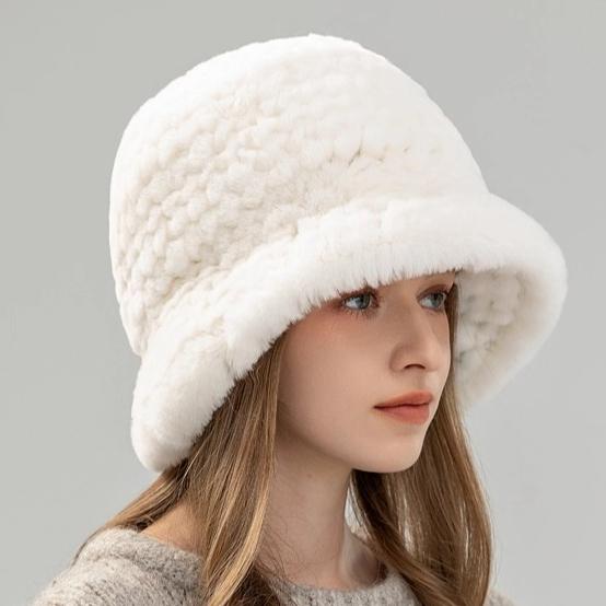 Rex Rabbit Fur Hat Autumn and Winter Versatile Middle-aged and Elderly Warm Ear Protection Top Hat Bucket Hat Show Face Little Mother Hat