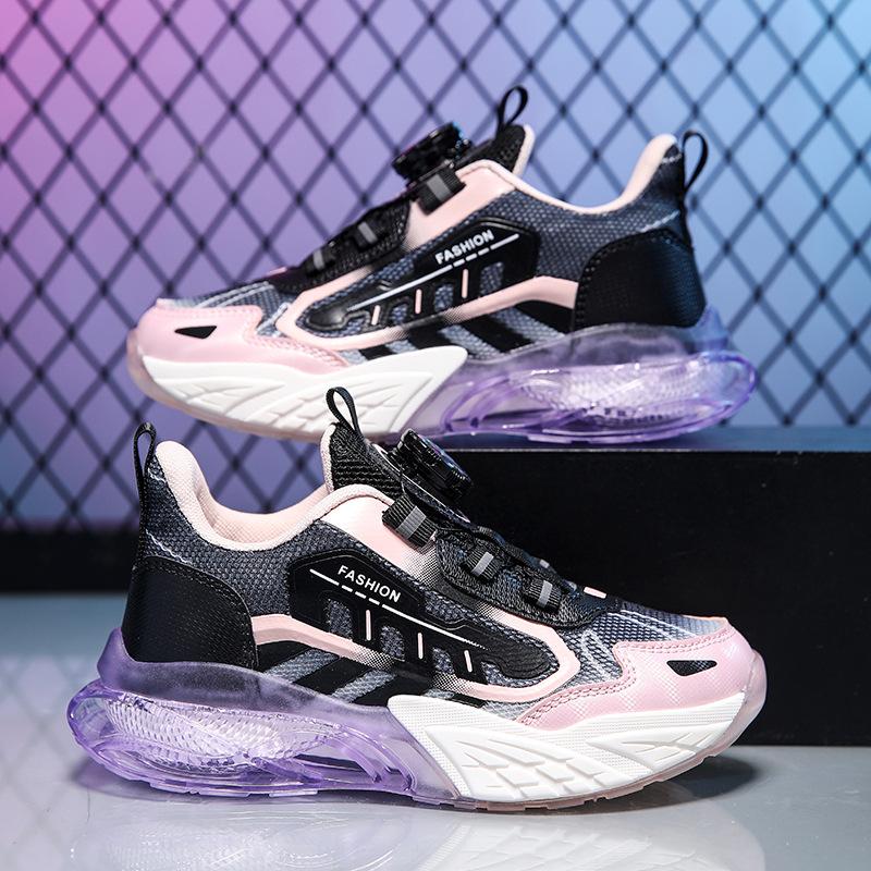 Medium and older children's shoes 2025 summer new men's and women's trend knob buckle double mesh breathable non-slip comfortable casual sports shoes