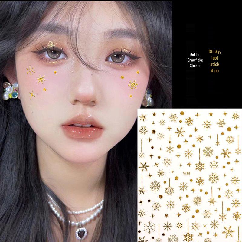 Christmas Snowflake Stickers: Embossed Self-Adhesive Laser Decals for Face and Nails