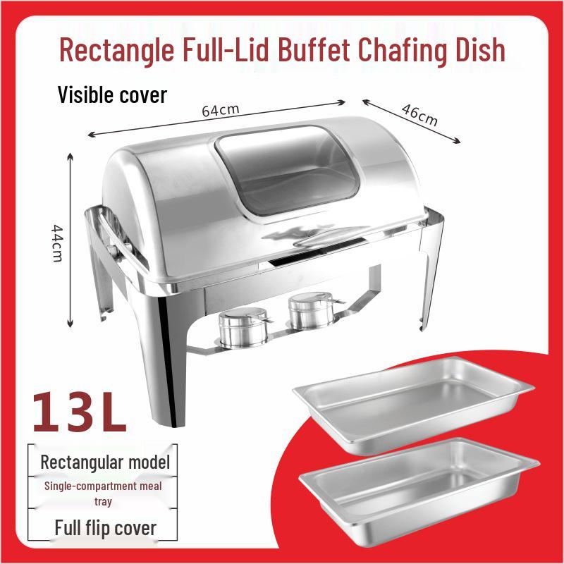 Gold-Plated Stainless Steel Chafing Dish with Glass Lid