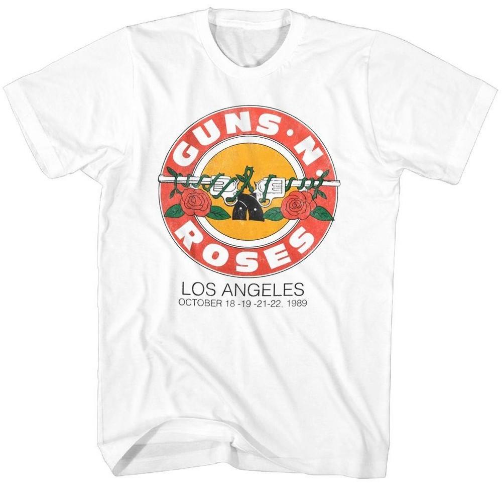Guns N Roses LA 1989 Roses Logo Mens T Shirt Music Classic Band Tee White Unisex T-Shirt L