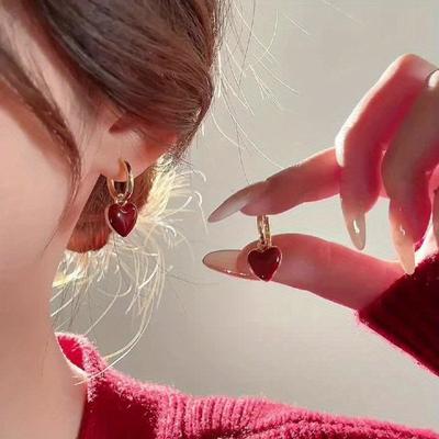 Luxuriöse rote Herz quadratisch glasierte Ohrklemmen