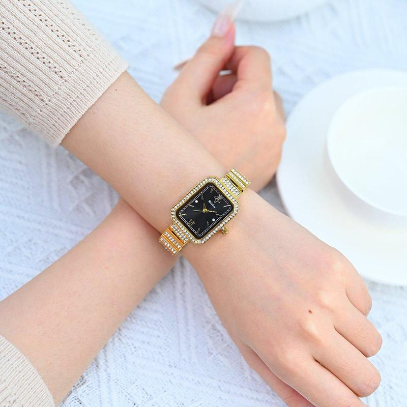 Fashion Womens Diamond Bracelet Watches Square Dial Waterproof Quartz Watch for Ladies