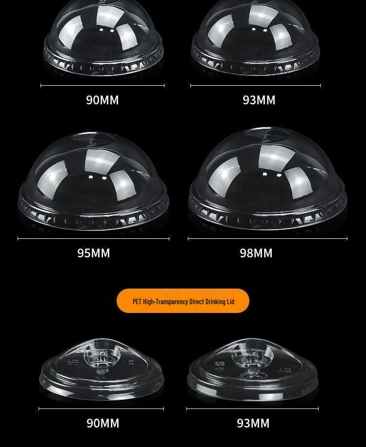 98mm PET Milk Tea Cup Lid - High Quality, Transparent, Flat, Spherical, Tall, Direct Drinking Design