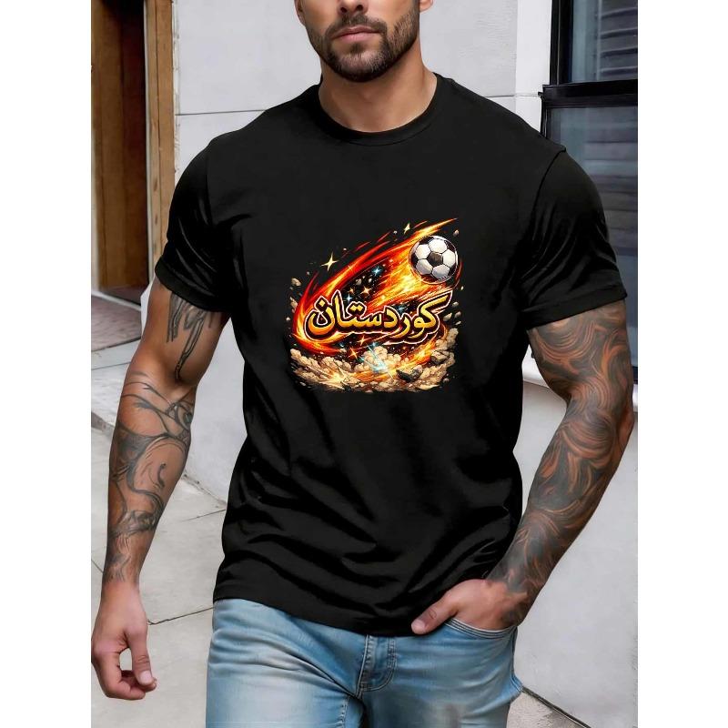 

European sizes Fire Soccer Men s Cotton TShirt Flaming Ball Explosion Print Pattern Premium Print Durable Casual Fashion S чёрный