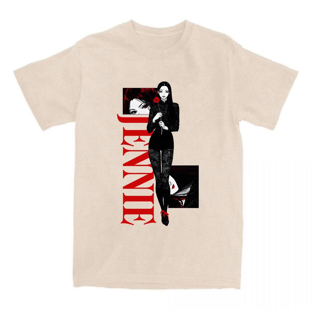 Back To School Anime Black Tee Jennie Korean Singer Tshirts Cotton Short Sleeve T-shirt Unisex Top