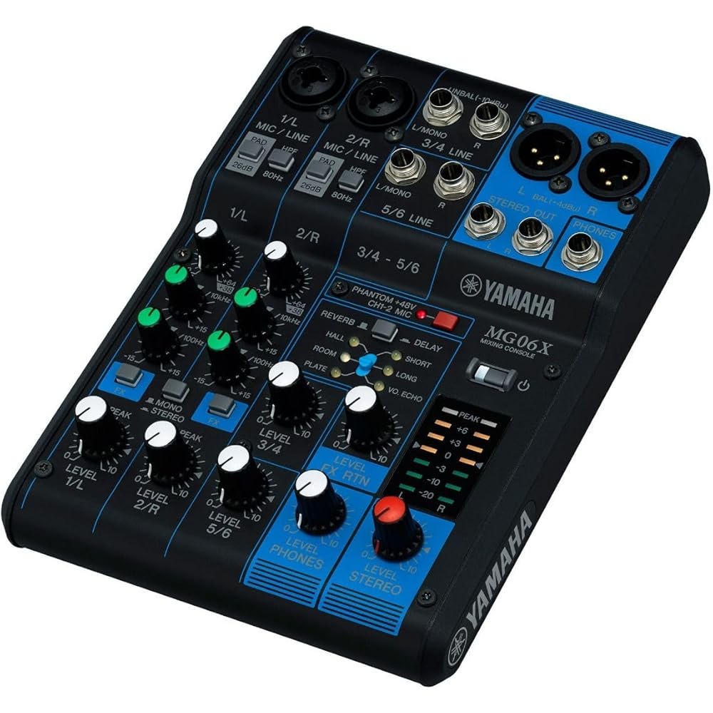 YAMAHA YAMAHA 6-channel Mixing Console MG06X Equipped with Up To 2 Mic/6 Line Inputs (2 Mono/2 St...