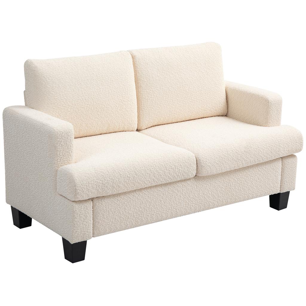 Divano a 2 posti 120 cm con cuscini dello schienale rimovibili, tessuto in ciniglia per soggiorno, camera da letto, ufficio, beige