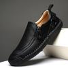 Men's Autumn Casual Leather Slip-On Shoes, Large Size, Soft Sole, Non-Slip, Hand-Stitched, Side Zipper