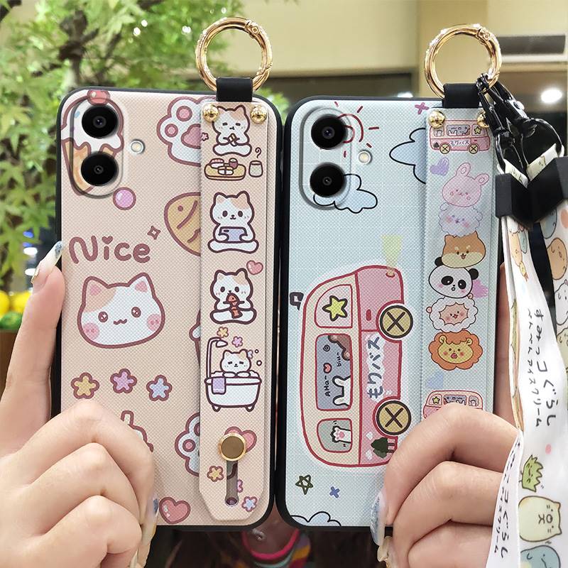 Ring Kickstand Phone Case For Samsung Galaxy A07 Back Cover Phone Holder Protective Anti-dust Silicone Wrist Strap Cute