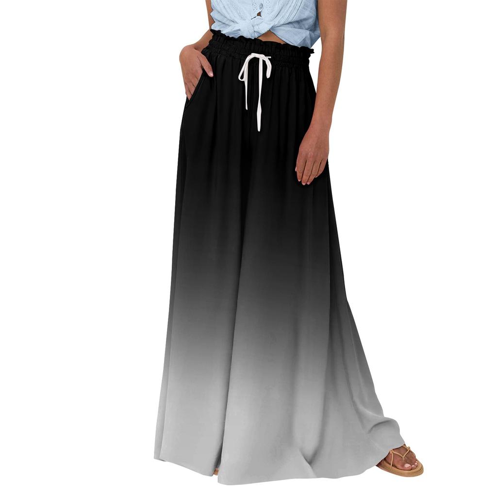 Damskie spodnie z szerokimi nogawkami i wysokim stanem Letnie, luźne spodnie palazzo z nadrukiem Spodnie plażowe z kieszenią