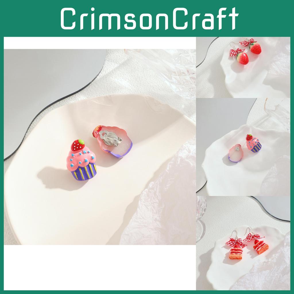 Strawberry Cake Earrings Adorable Girls Sweet Bow Design Non Pierced Ear Clips