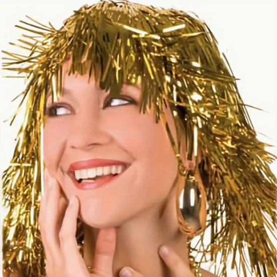 Foil Tinsel Wig Metallic Fancy Dress Shiny Wig 80s Disco Cosplay Party Supplies Photo Booth Props for Adults