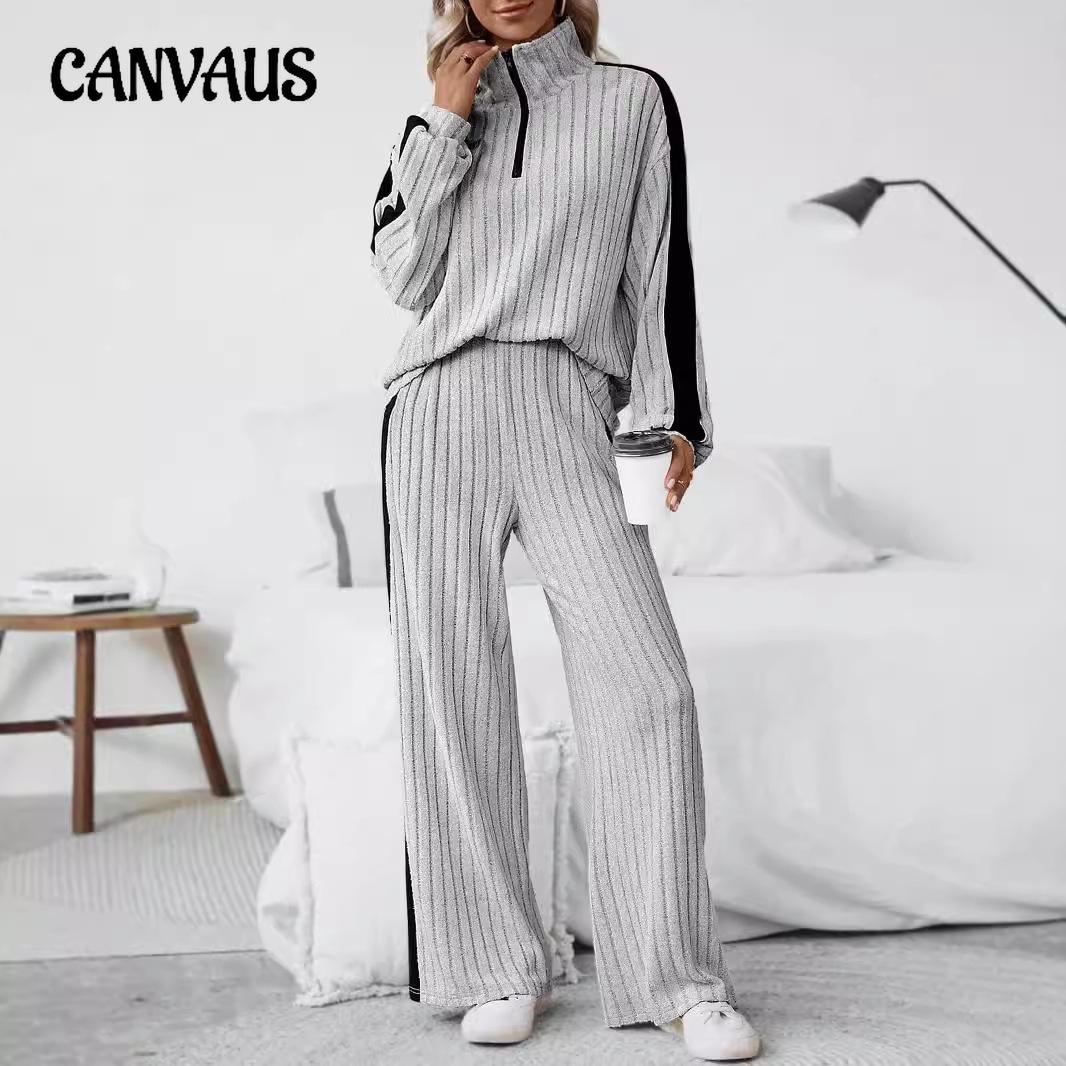 

Повседневный костюм больших размеров для женщин, осенний свитер с широкими штанинами