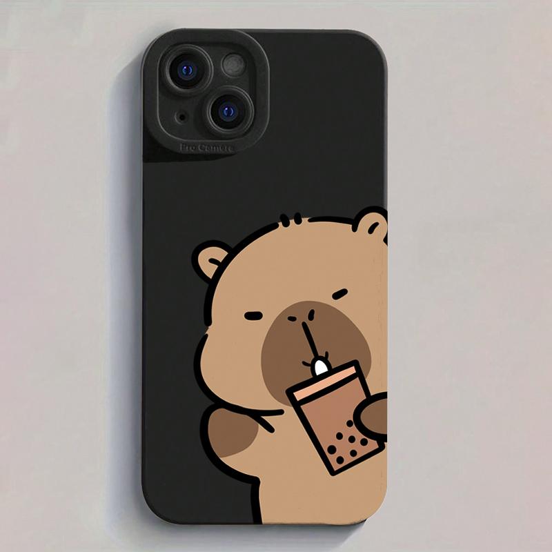 Cute Capybara Drinking Bubble Tea Art Phone Case for iPhone 17 16 15 14 13 12 11 Series Pro Max Plus Double Layer Protection