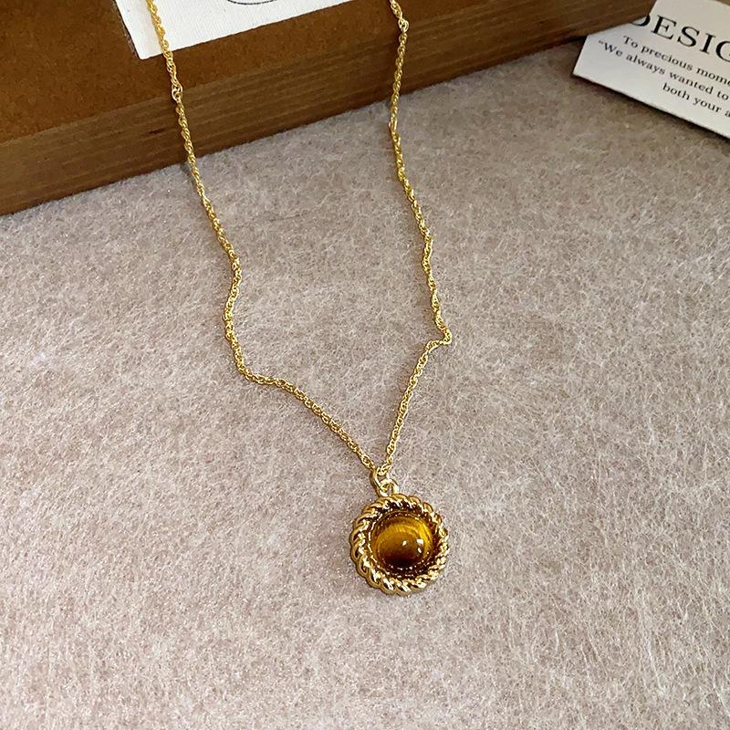 Позолоченная 18K золотом подвеска-тыква с тигровым глазом и цирконами - Винтажная цепочка на ключицу, Роскошное украшение