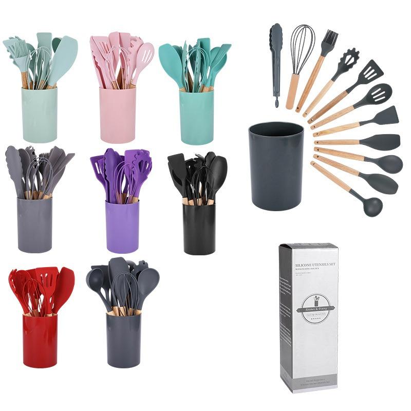 12-Piece Kitchen Utensil Set Block,Silicone Cooking Tools/ Non-Scratch Spatula Spoon Turner, Complete Kitchen Starter Kit
