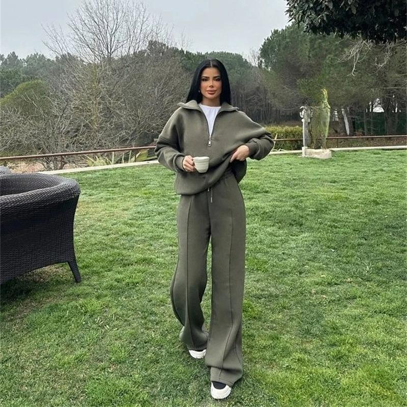 Casual Women's Fashion Half-cardigan Pullover Sweater Trousers Two-piece Loose Casual Autumn and Winter Suit